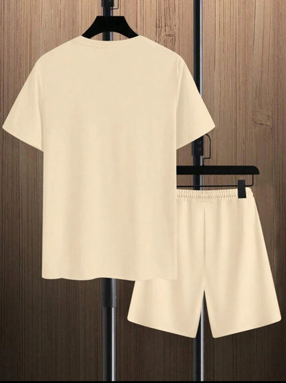 Mens Premium Printed Shorts and T-Shirt Set by T-Shirt Co - TCOMTSS1 - Cream Cream