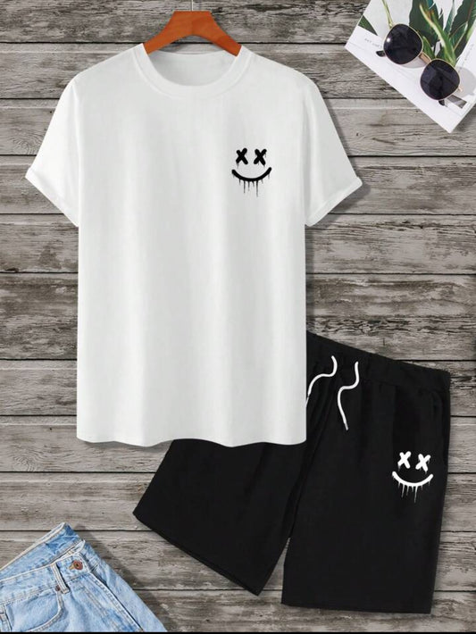 Mens Premium Printed Shorts and T-Shirt Set by T-Shirt Co - TCOMTSS4 - White Black