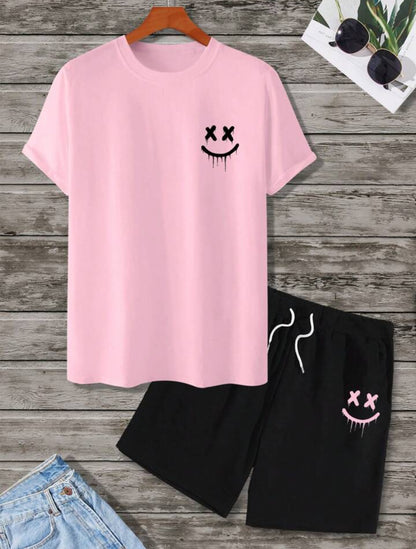 Mens Premium Printed Shorts and T-Shirt Set by T-Shirt Co - TCOMTSS4 - Pink Black