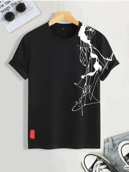 Mens Cotton Sticker Printed T-Shirt TTMPS17 - Black