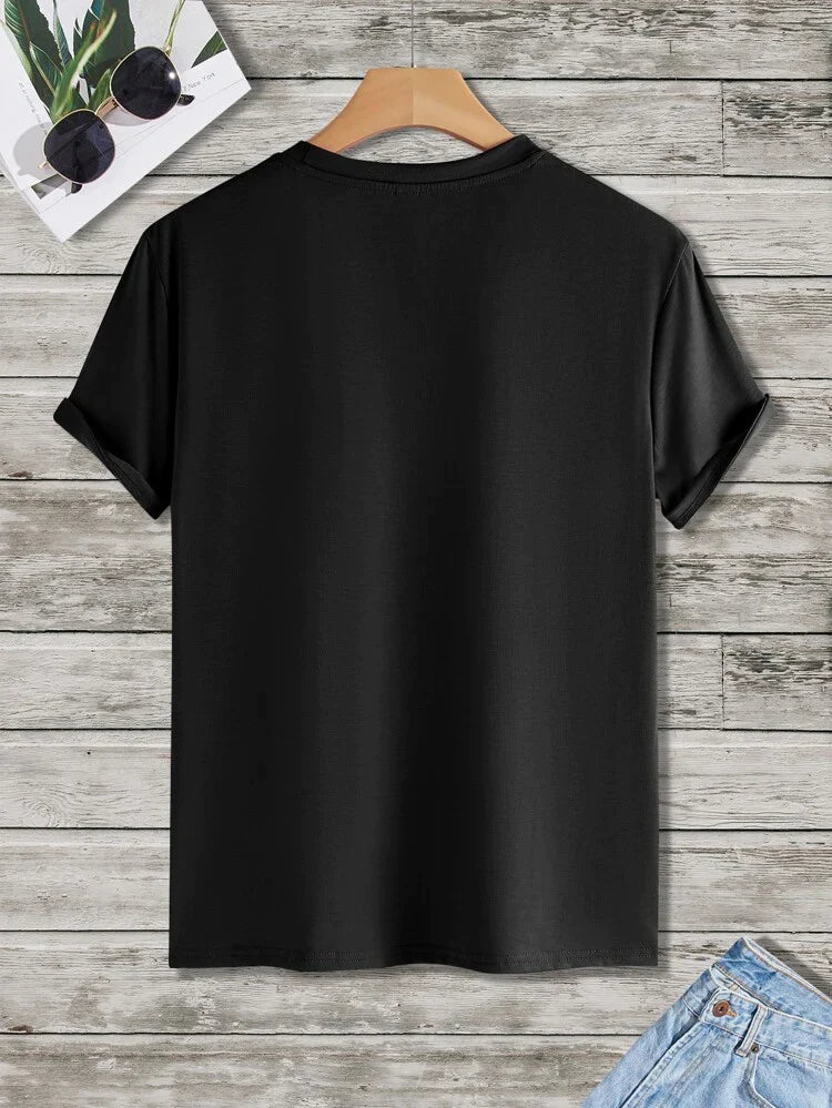 Mens Cotton Sticker Printed T-Shirt TTMPS28 - Black