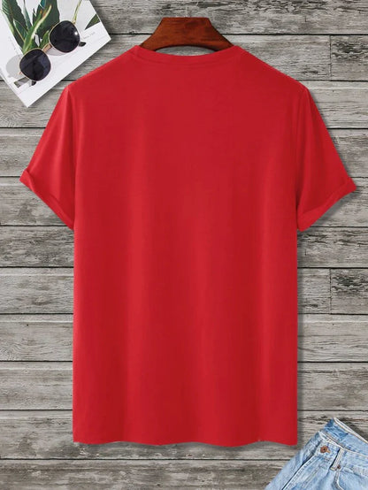 Mens Cotton Sticker Printed T-Shirt TTMPS26 - Red