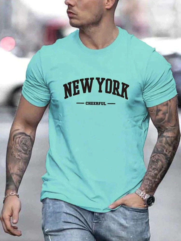 Mens Cotton Sticker Printed T-Shirt TTMPS1 - Light Blue