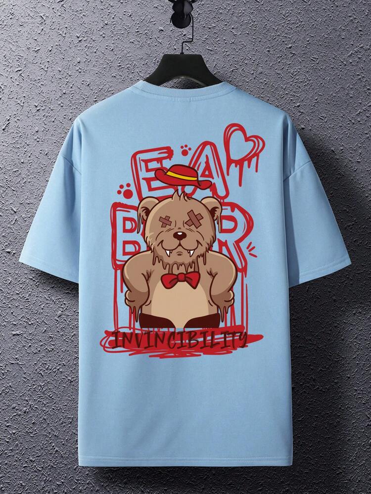 Mens Cotton Sticker Printed T-Shirt TTMPS57 - Light Blue