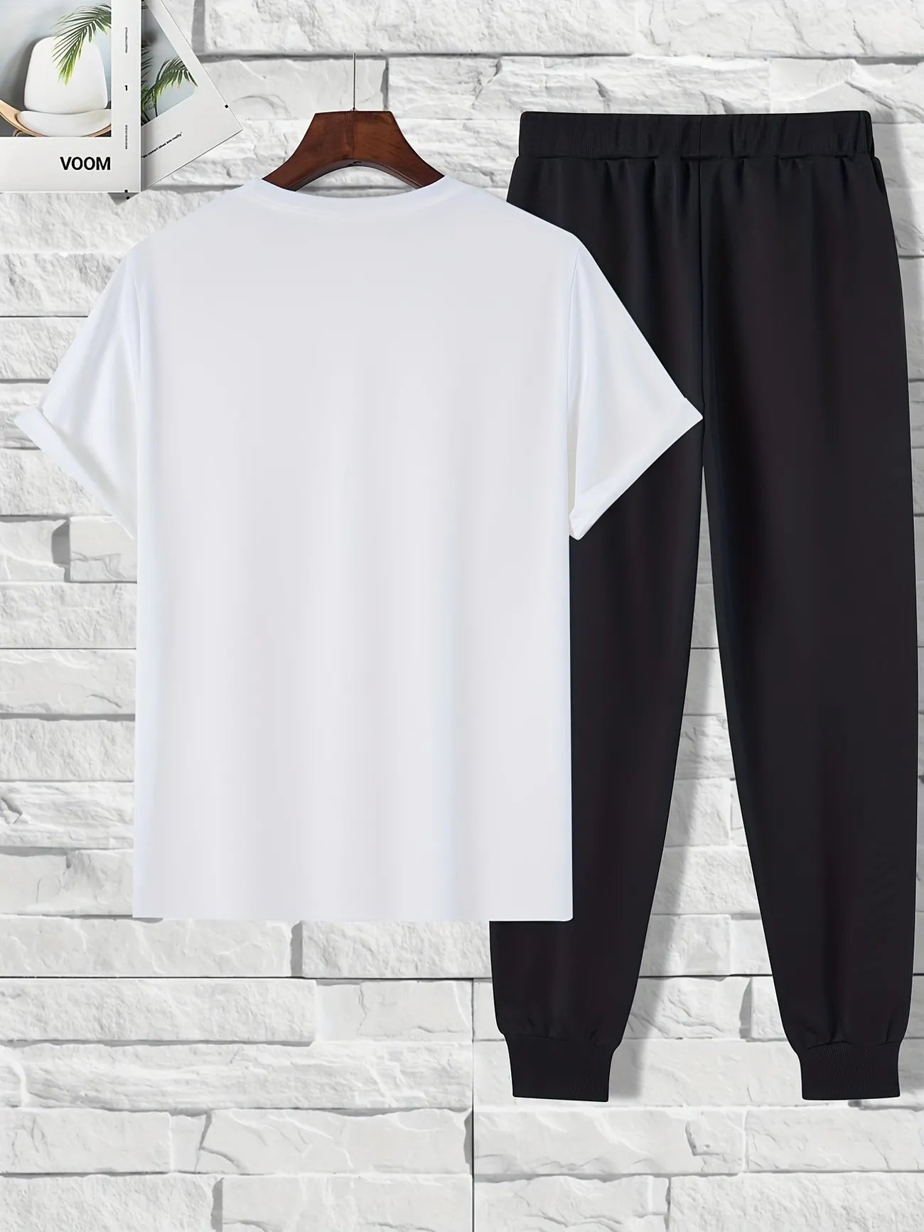 Mens Summer Pants + T-Shirt Set - TTMSTS3 - White Black