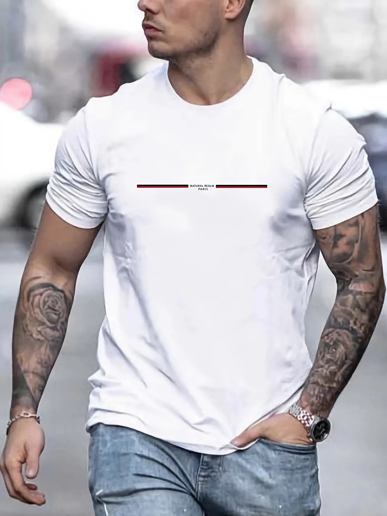 Mens Cotton Sticker Printed T-Shirt TTMPS96 - White