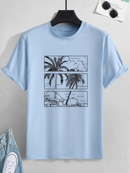 Mens Cotton Sticker Printed T-Shirt TTMPS148 - Light Blue