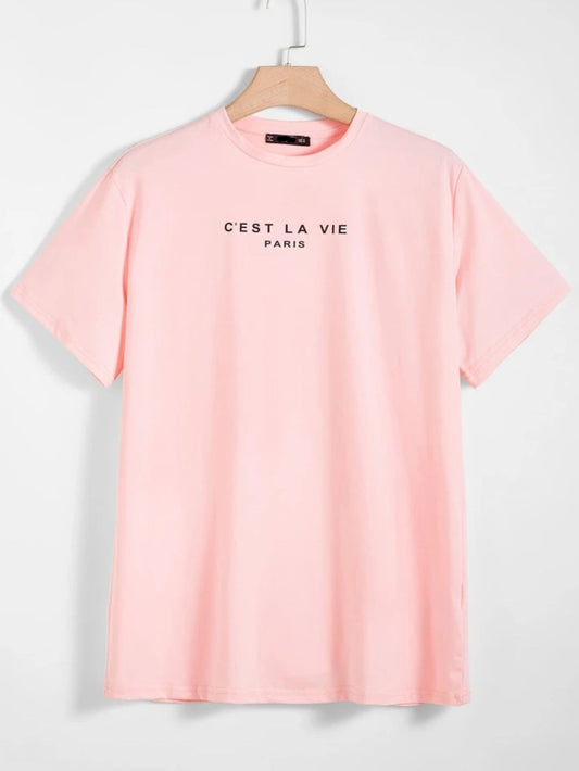 Mens Cotton Sticker Printed T-Shirt TTMPS147 - Pink