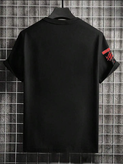 Mens Cotton Sticker Printed T-Shirt TTMPS158 - Black