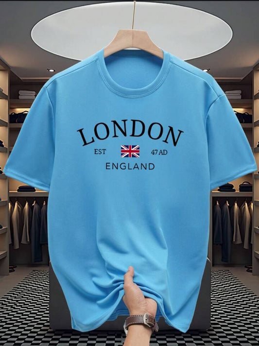 Mens Cotton Sticker Printed T-Shirt TTMPS159 - Light Blue