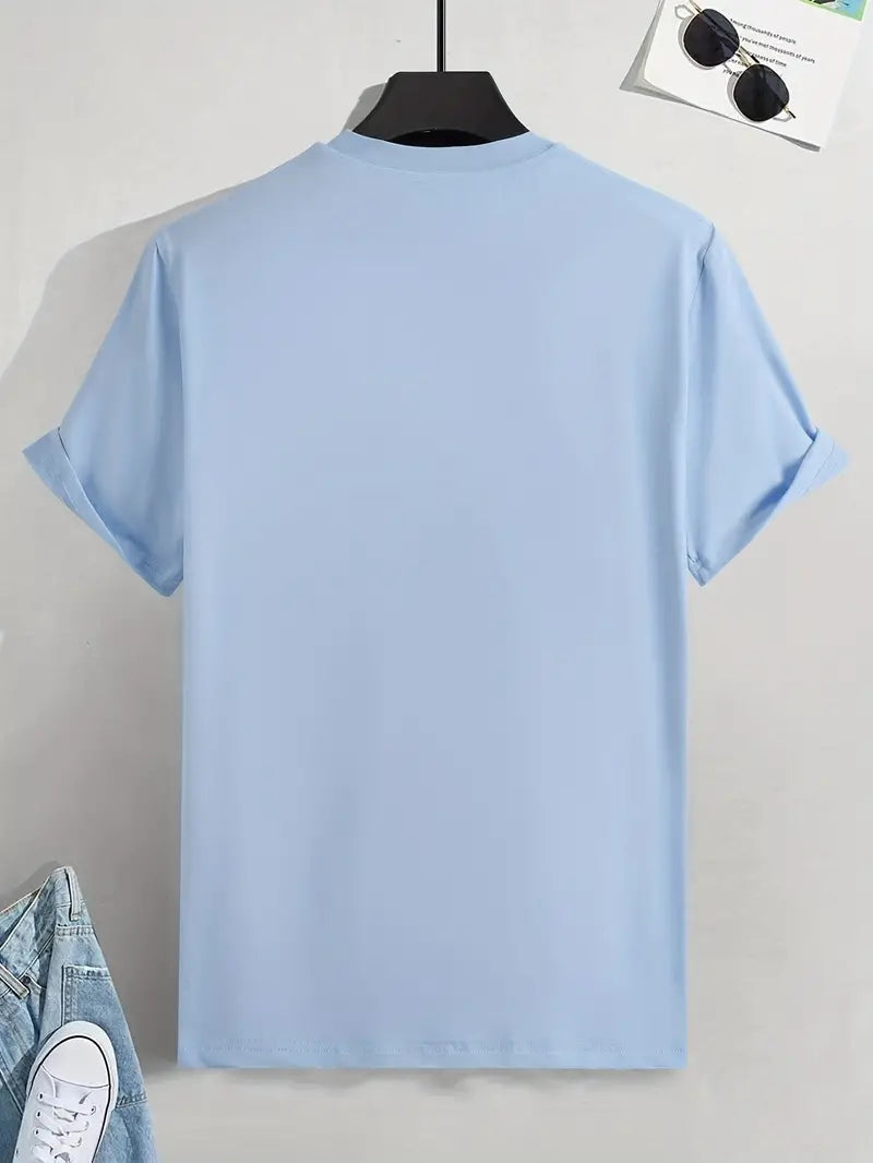 Mens Cotton Sticker Printed T-Shirt TTMPS148 - Light Blue